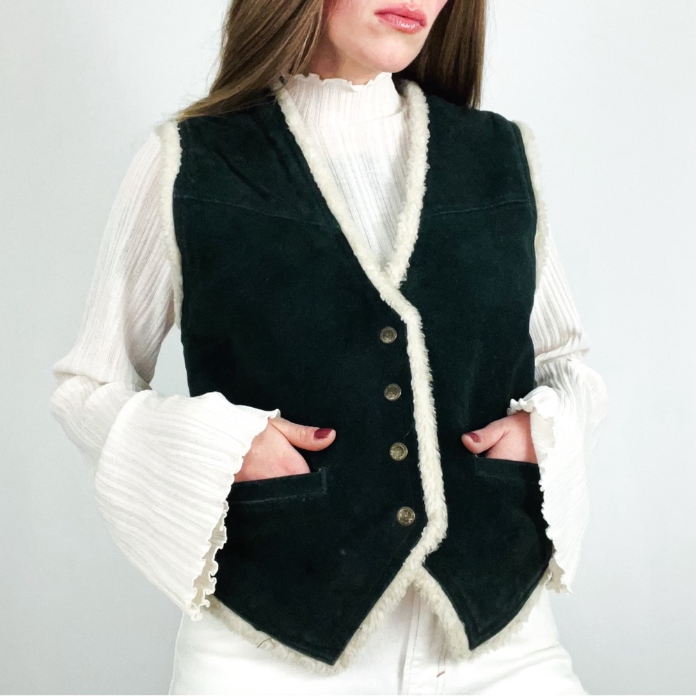 Vintage Faux-Fur Lined Suede Single-Breasted Vest | Size M